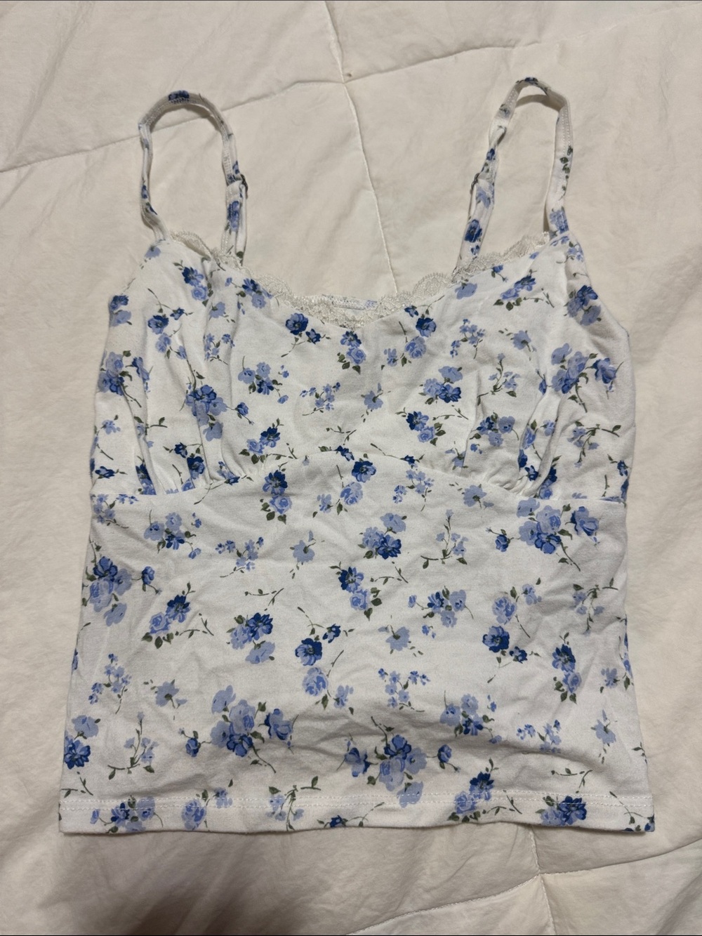 Hollister White Cami with Blue Floral Print
